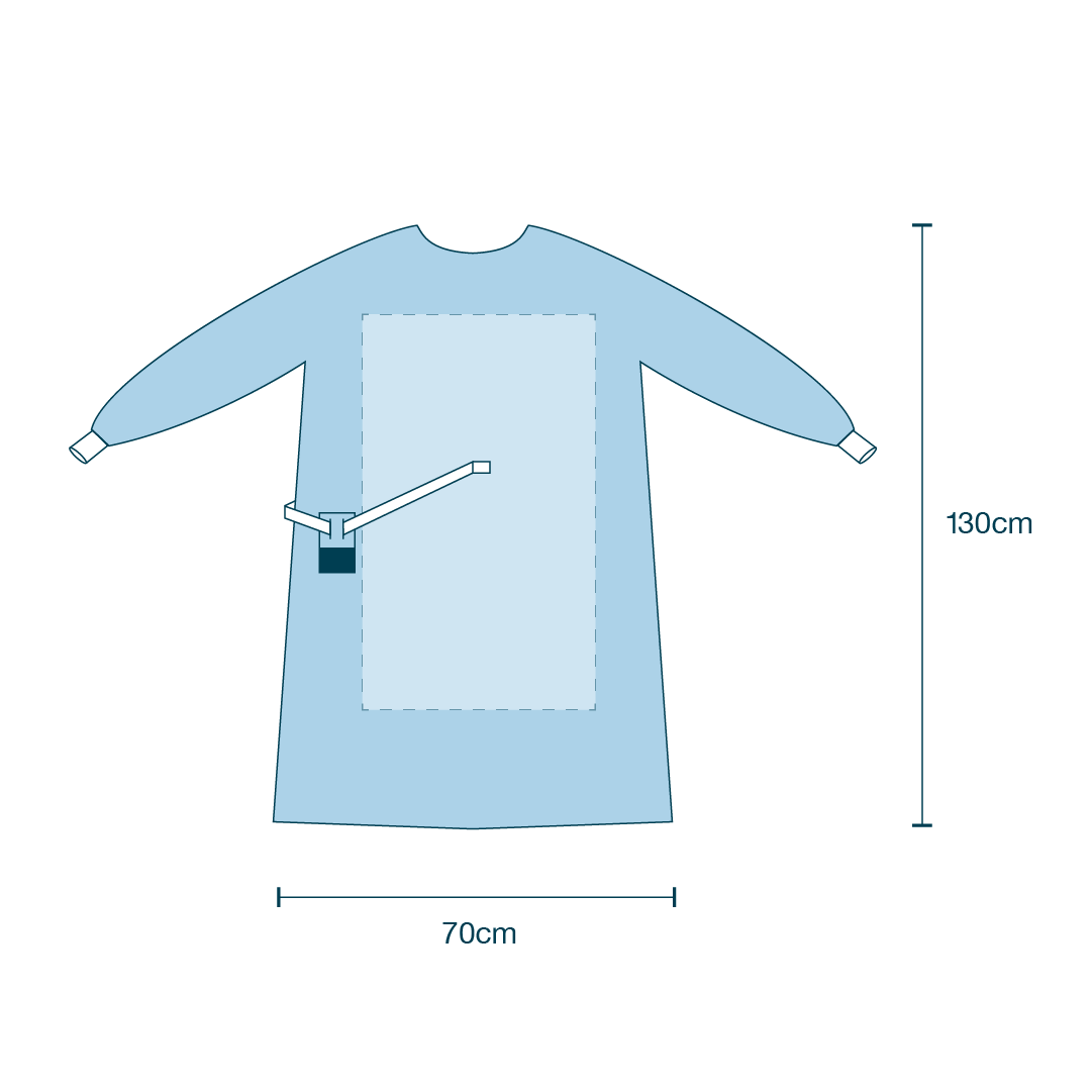 Reinforced Surgeon Gown 45gsm AAMI Level 1 (130 x 150cm) diagram