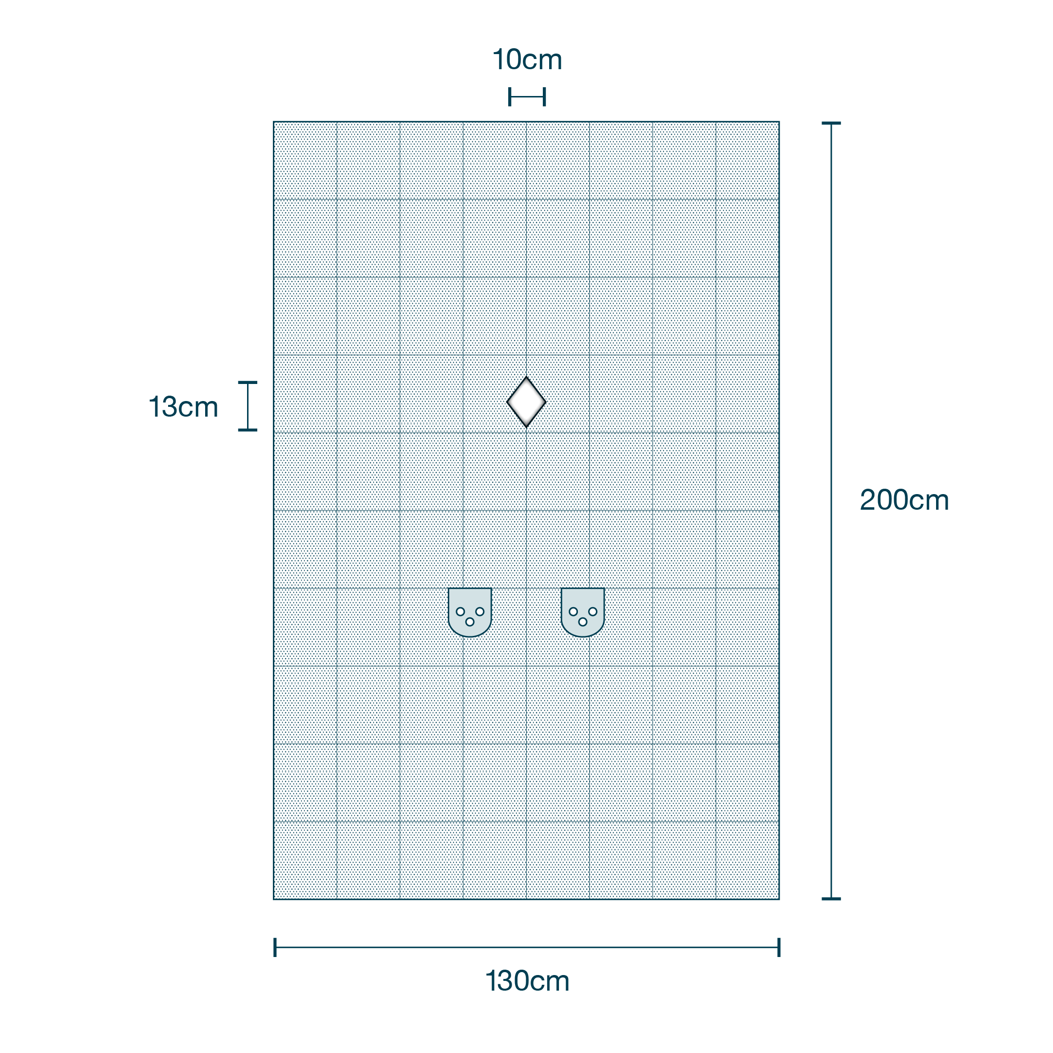 Surgical Drape SMS (130 x 200cm) with Diamond Fenestration (13 x 10cm) diagram