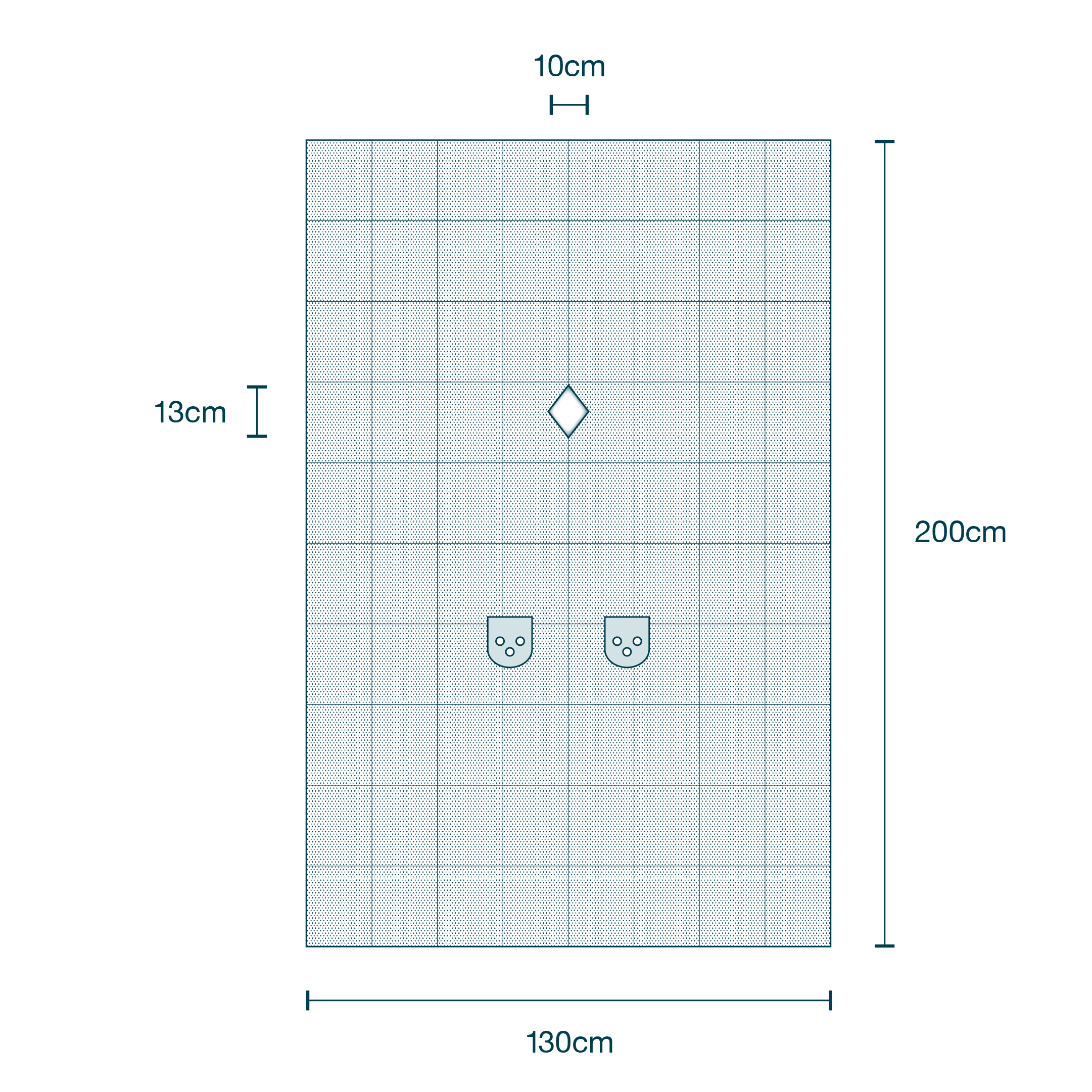 Surgical Drape SMS (130 x 200cm) with Adhesive Diamond Fenestration (13 x 10cm) diagram